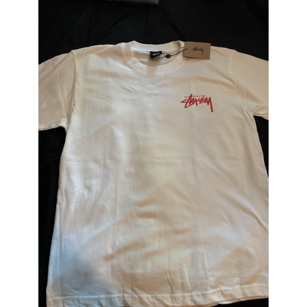 Stussy Basic Stussy Tee White Graphic Logo Crew Neck Cotton Knit T-Shirt M